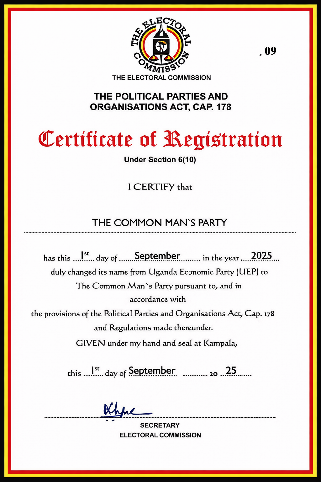 CMP Certificate of Registration